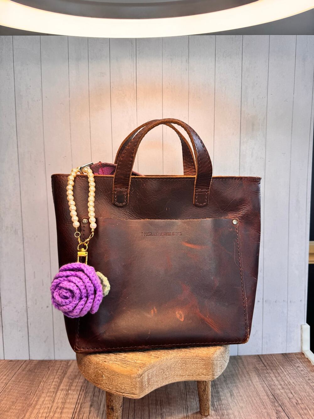 Crochet Purple Flower Bag Charm Crochet Pearl Purple Rose Pearl Wristlet NEW!